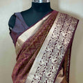 Premium Wine Colour Tussar Saree Featuring Golden Zari Weaving
