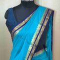 Classic Sky Blue Crepe Saree with Rich Navy Blue Border