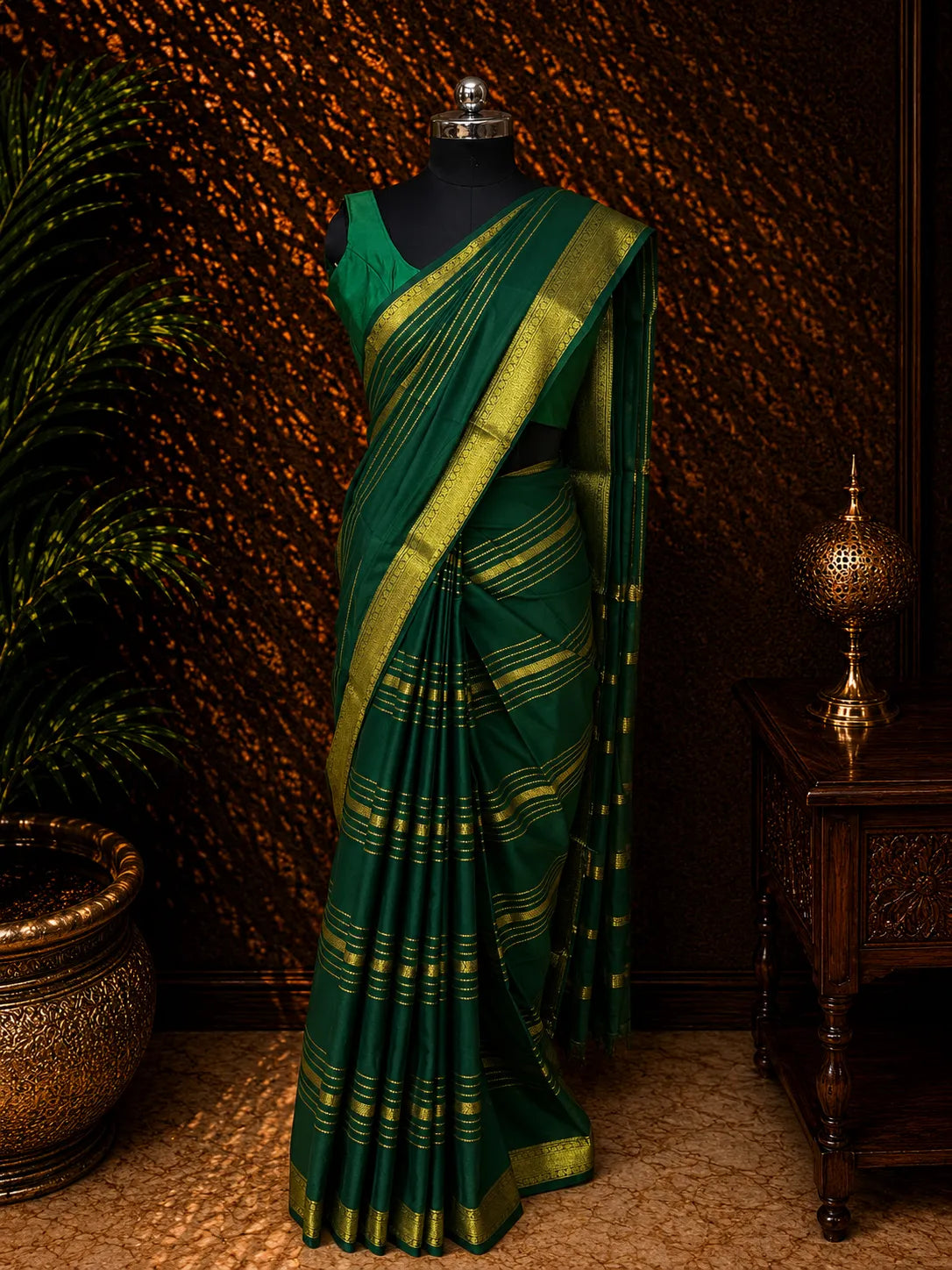 Semi Mysore Crepe With Stripes Body