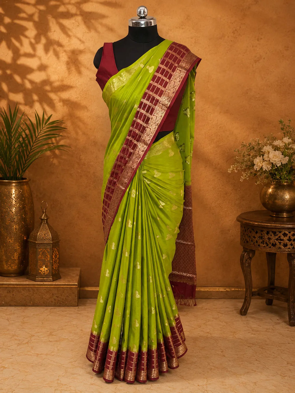 Semi Mysore Crepe Silk Saree with Zari Border | Traditional Wedding & Festive Wear