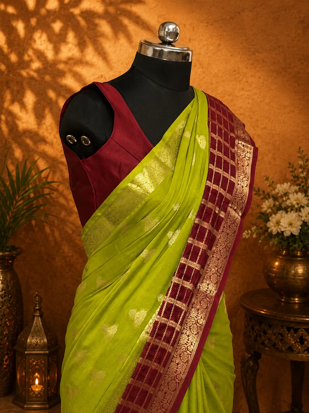 Semi Mysore Crepe Silk Saree with Zari Border | Traditional Wedding & Festive Wear