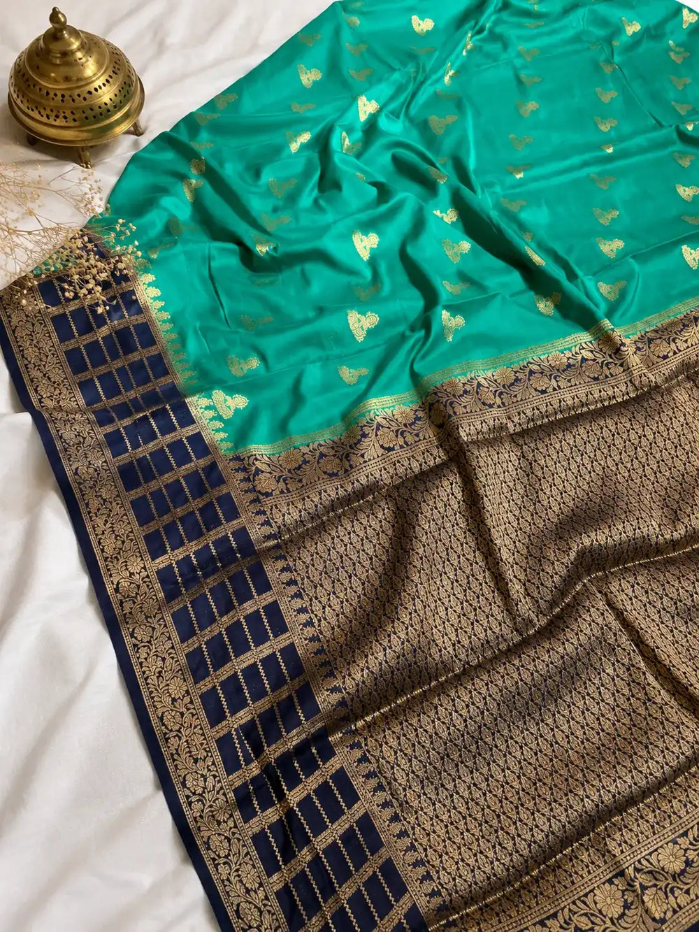 Semi Mysore Crepe Silk Saree with Zari Border | Traditional Wedding & Festive Wear