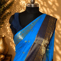 Crepe Saree with Contrasting Navy Blue Skirt Border