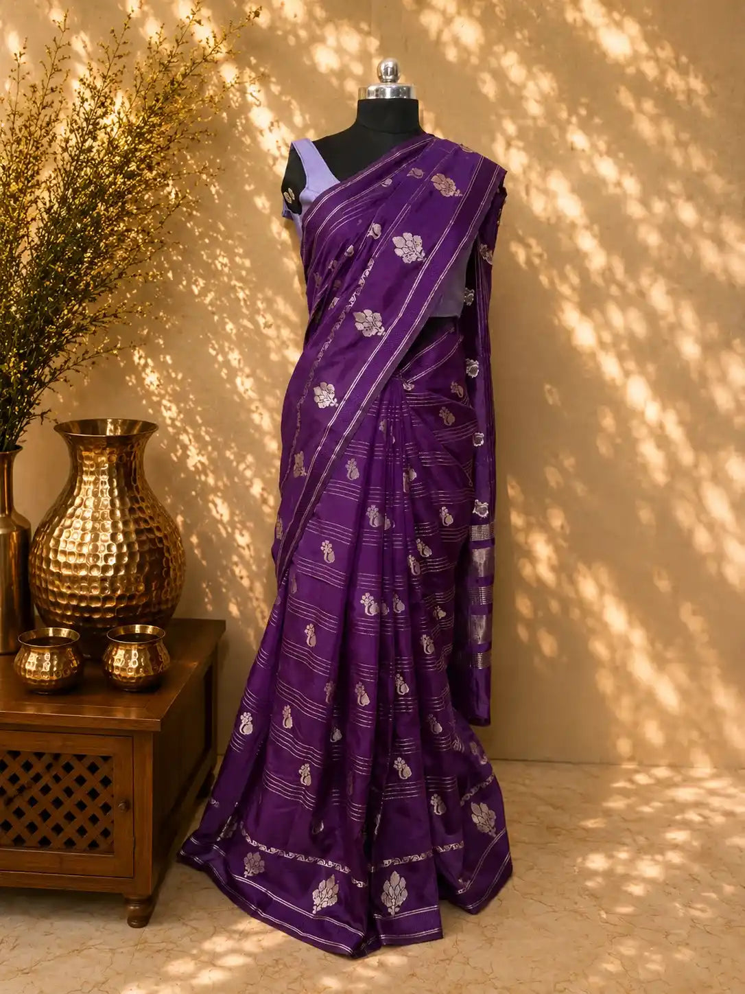 Tussar Silk Saree with All-Over Zari Weaving