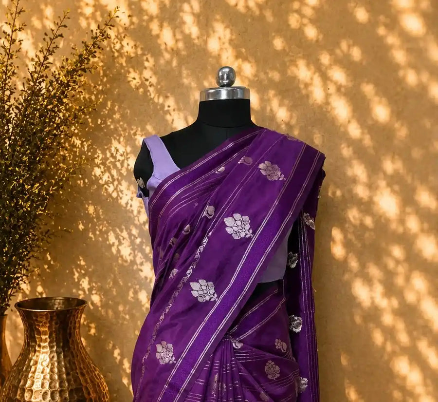 Tussar Silk Saree with All-Over Zari Weaving